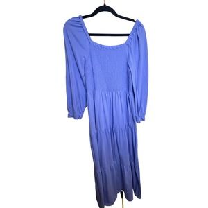 J. Crew Blue Cottage Maxi Tiered Size Large Grandmillenial, Long Sleeve